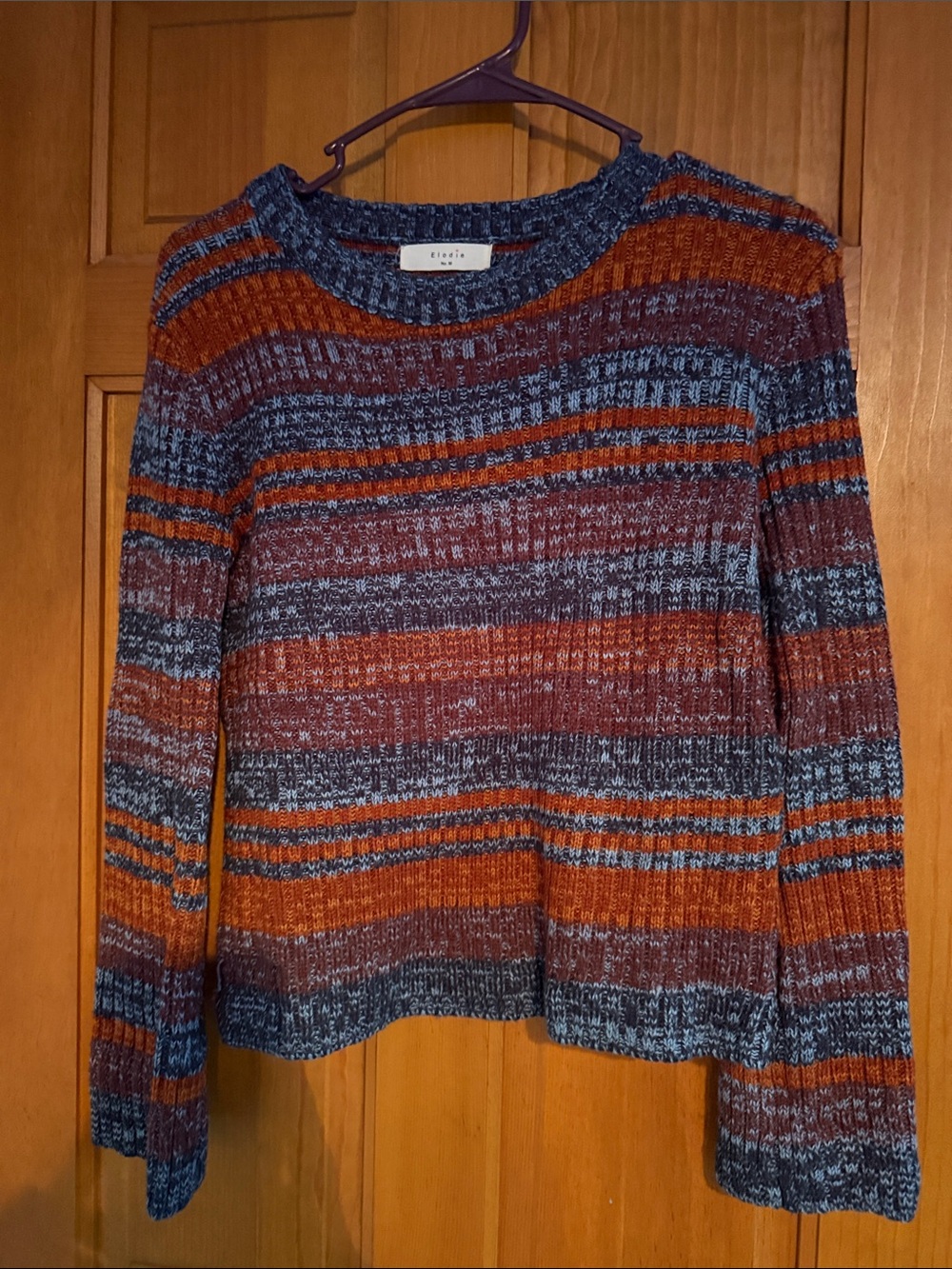 Elodie Striped Crewneck Sweater in Rust, Blue & Maroon